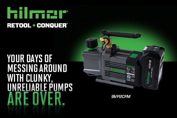 Hilmor BVP2CFM Battery Powered Vacuum Pump 2CFM, A2L Compatible, 9Ah Battery & Charger