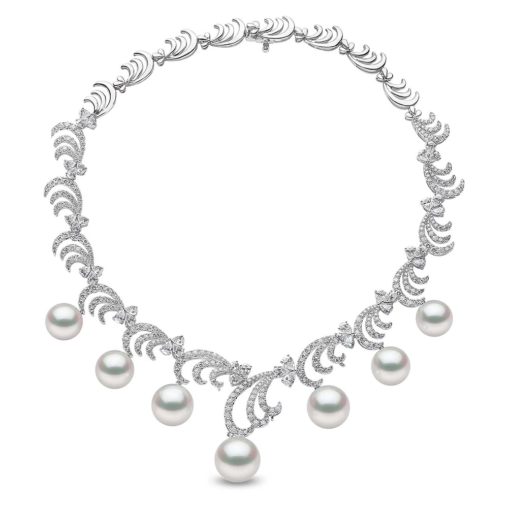 White South Sea Pearl and Diamond Whisper Necklace in 18K White Gold by Yoko London