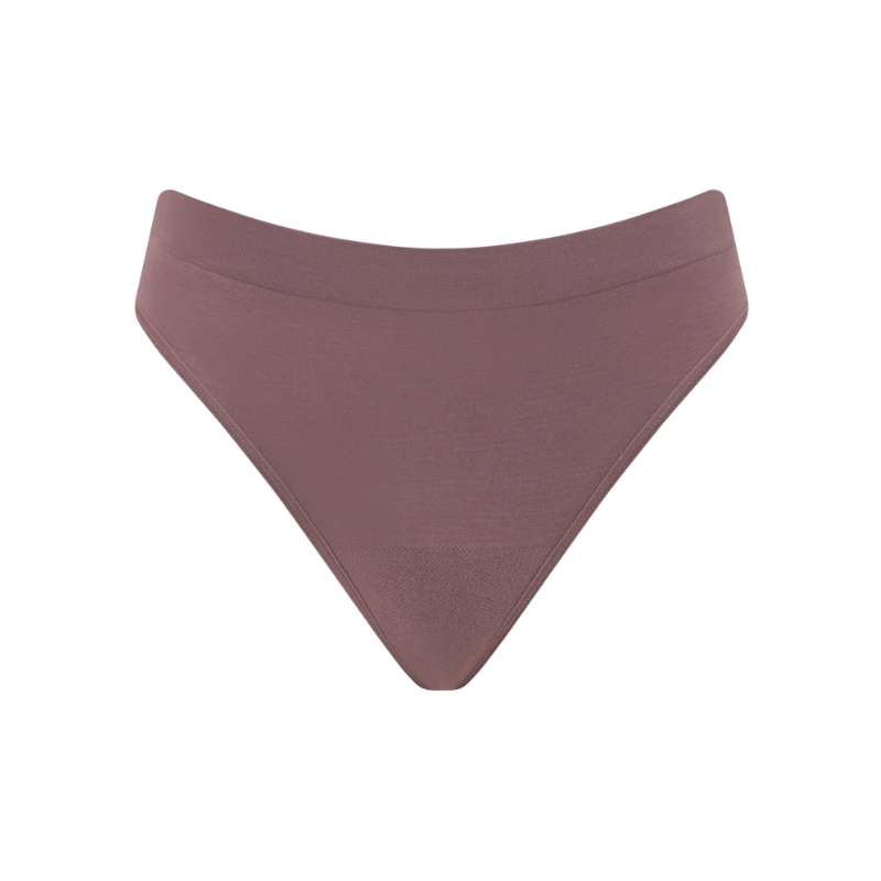 A pair of brown women's underwear on a plain background.