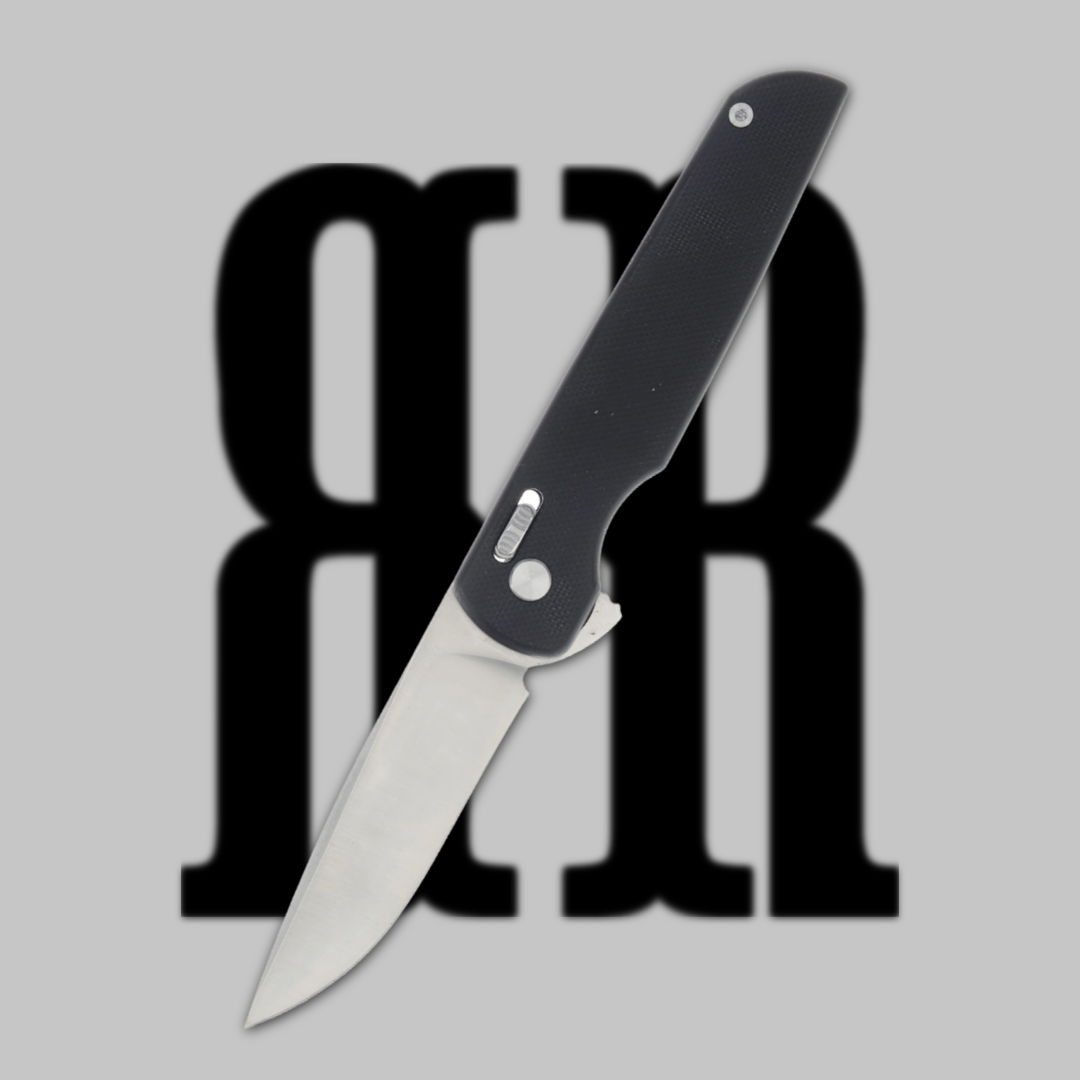 A folding knife overlaid on a stylized 