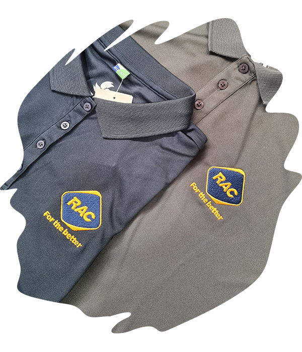 Grey and navy polo shirts with 