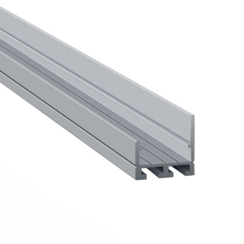 Gray metal channel with a U-shaped cross-section.