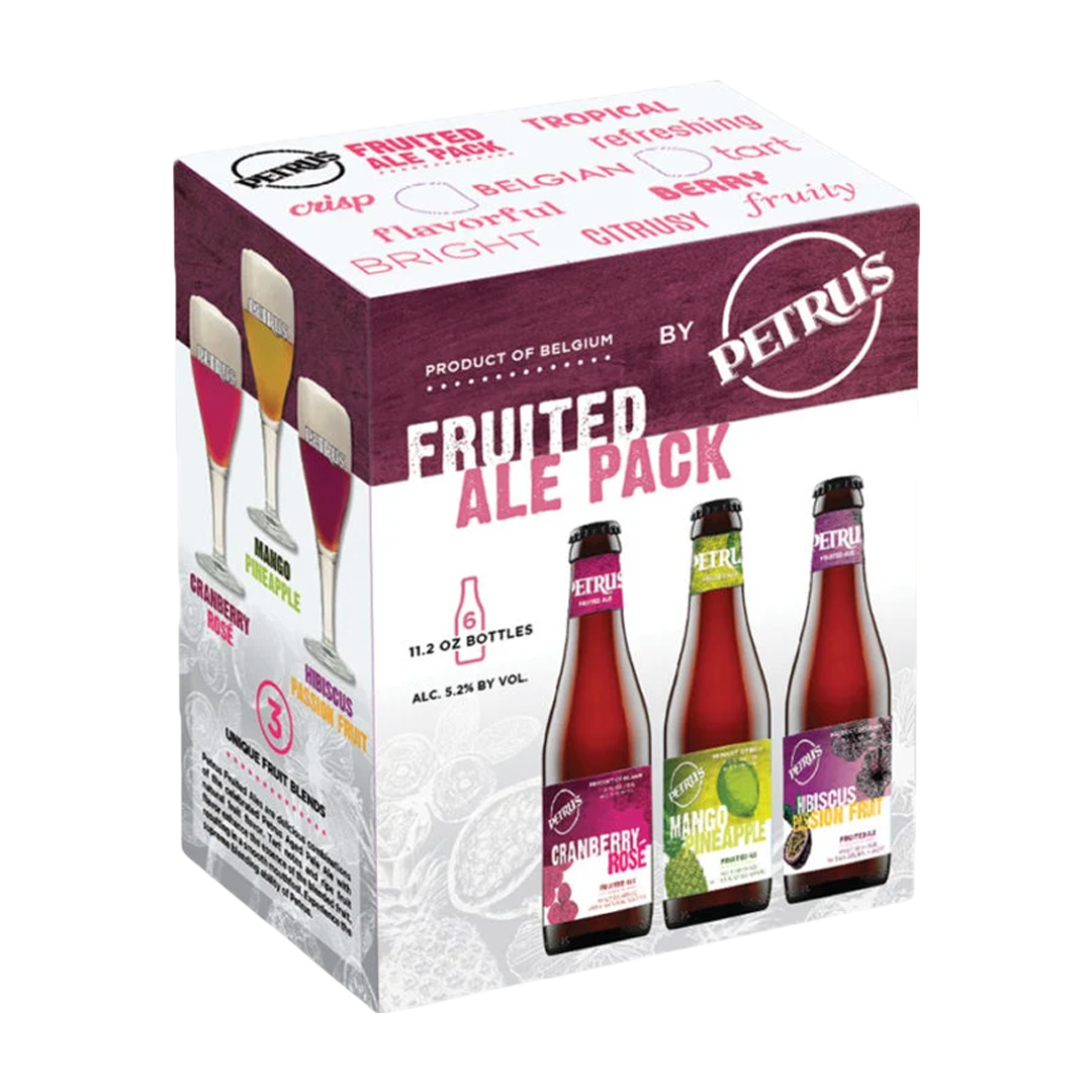 Fruited ale pack featuring three bottles with assorted flavors.
