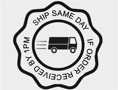 Seal indicating same-day shipping if order received by 1 PM.