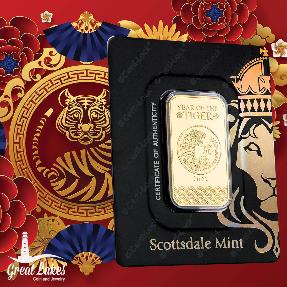 Scottsdale Mint 2022 Tear of the Tiger 1 oz Gold Bar