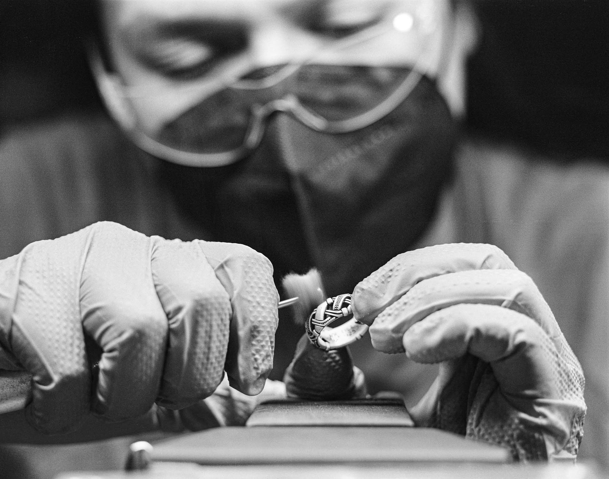 A NightRider jeweler handcrafting the Valhalla Band 8.5mm