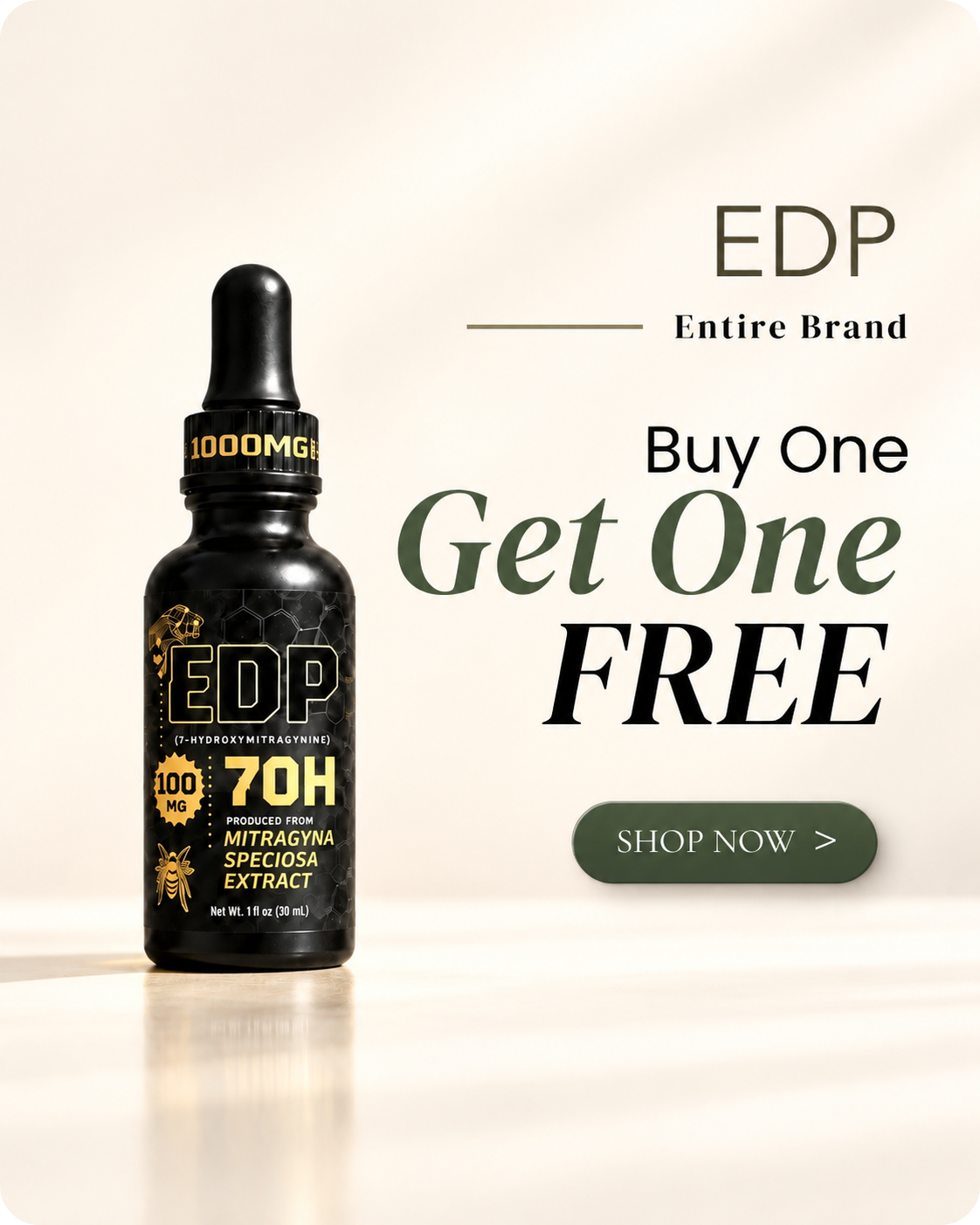 Bottle of EDP extract with promotional text for buy one get one free.
