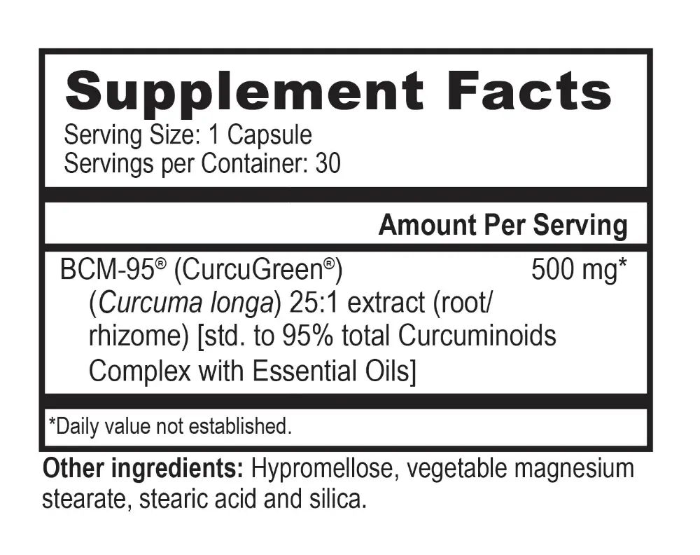 TrueCurcumin facts panel