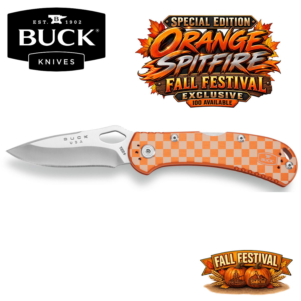 Buck Knives Orange Checker Board Spitfire Fall Festival Exclusive