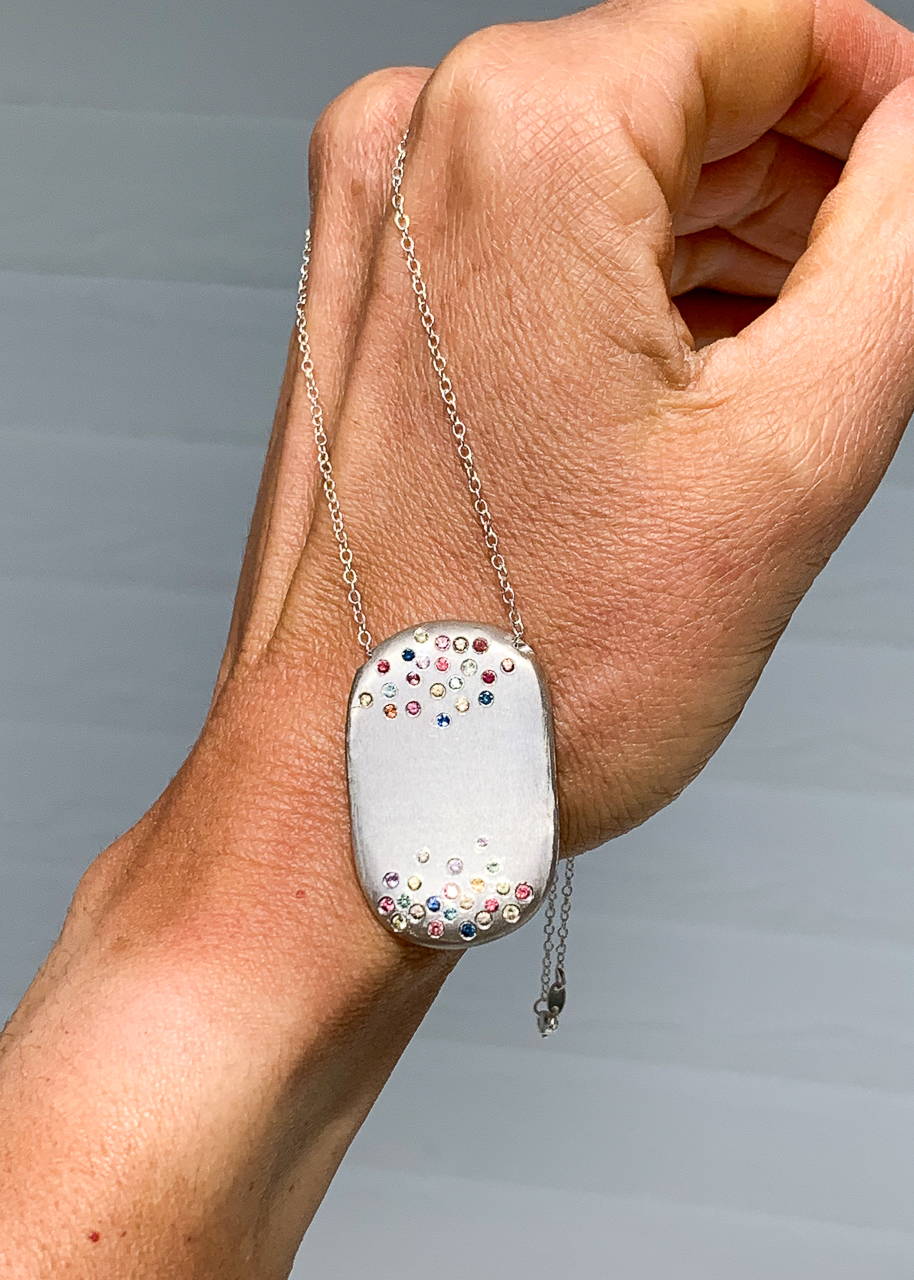 starburst large silver necklace with sapphires
