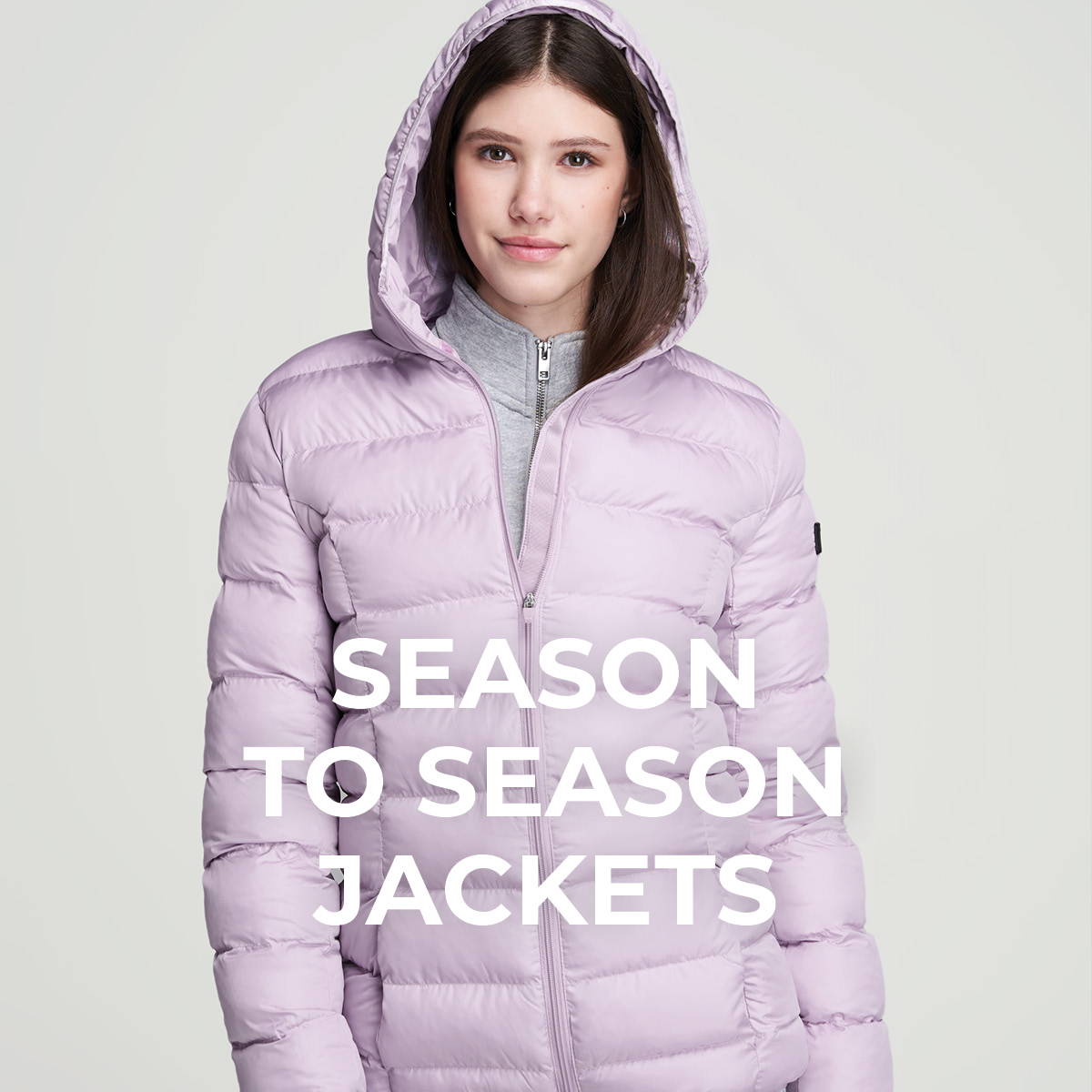 Season to Season Jackets from American Tall.  Tall woman wearing lavender puffer jacket. 