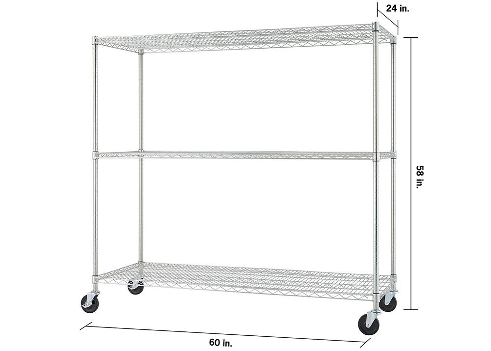 Dimensions listed for Trinity 3-tier wire shelving rack