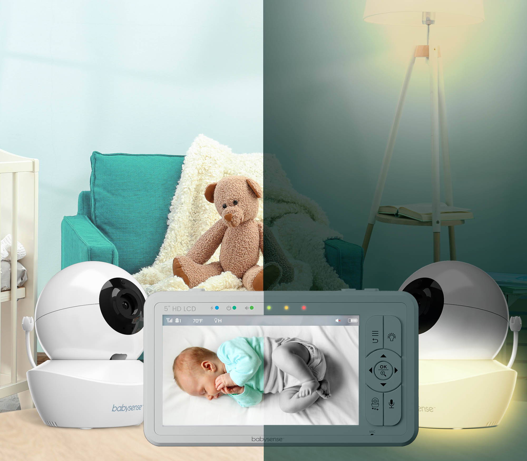 2 Camera Split Screen Hd Split Screen Video Baby Monitor Babysense