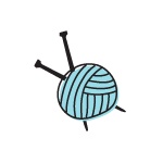 Illustration of a ball of yarn with needles sticking out.