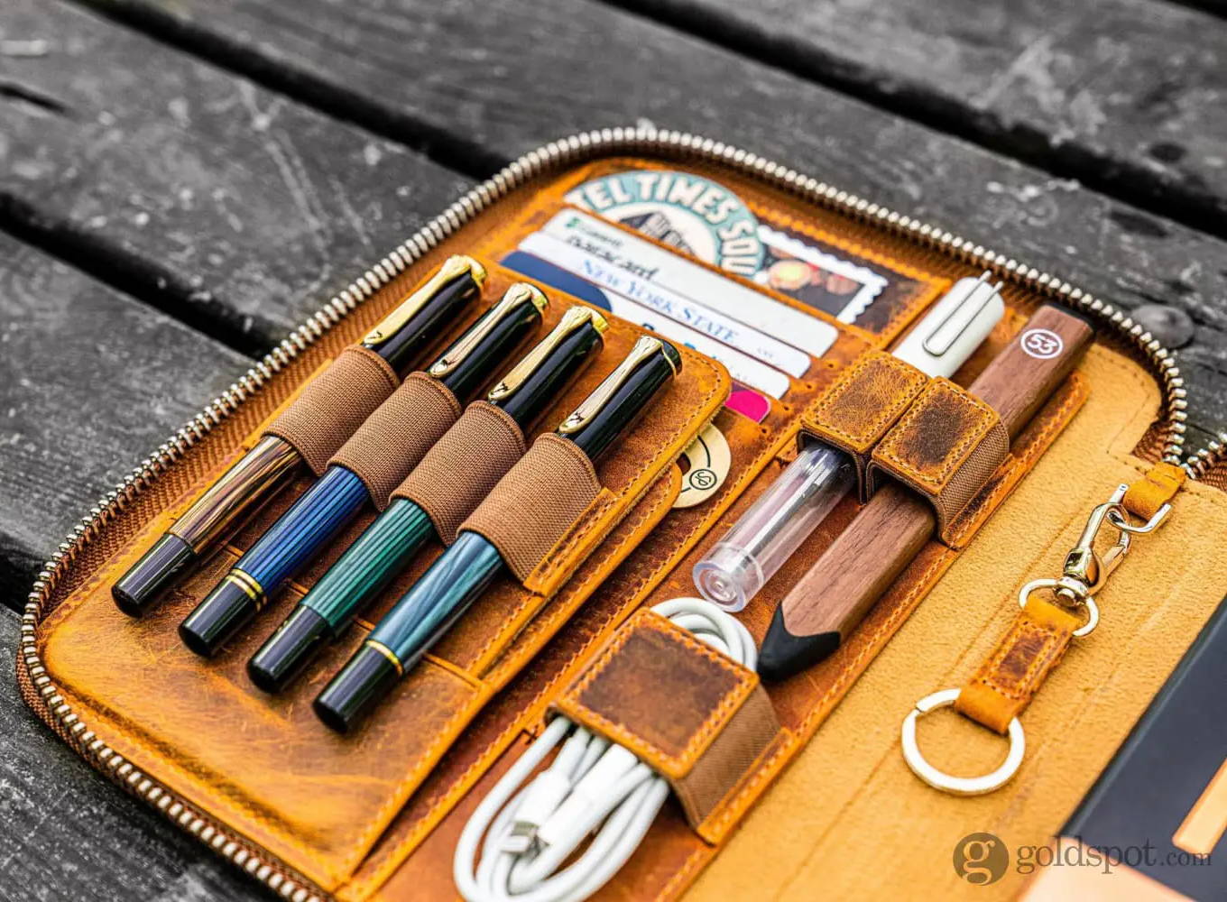 Galen Leather Zippered A5 Notebook Folio in Crazy Horse Brown Pen Case