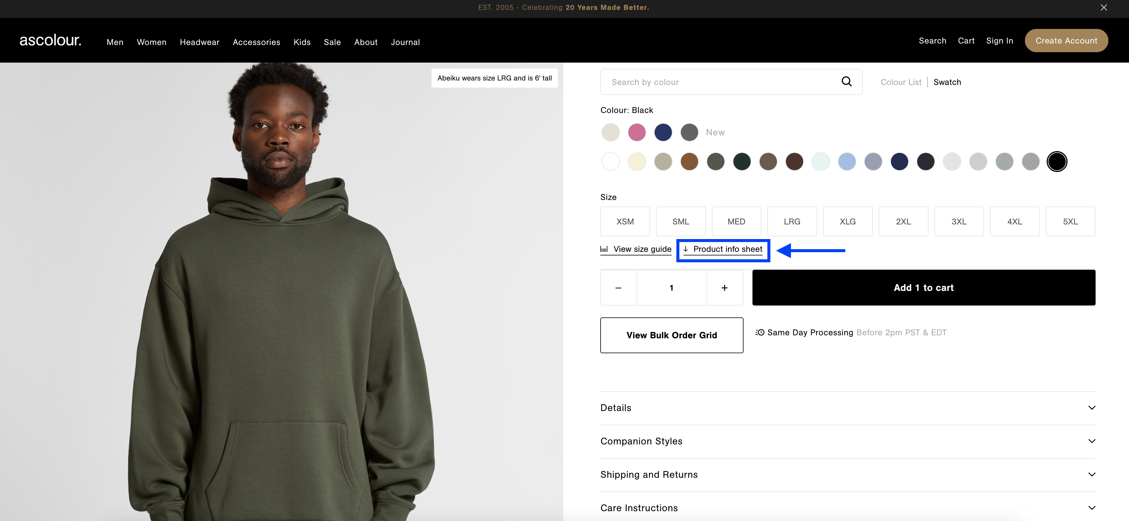 PDP Product Info Sheet Button