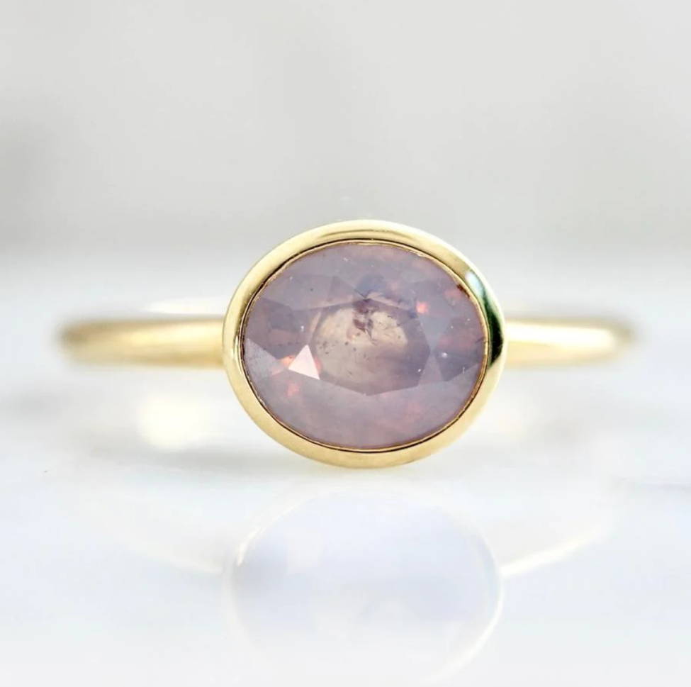 Pink Opalescent Oval Cut Sapphire Ring