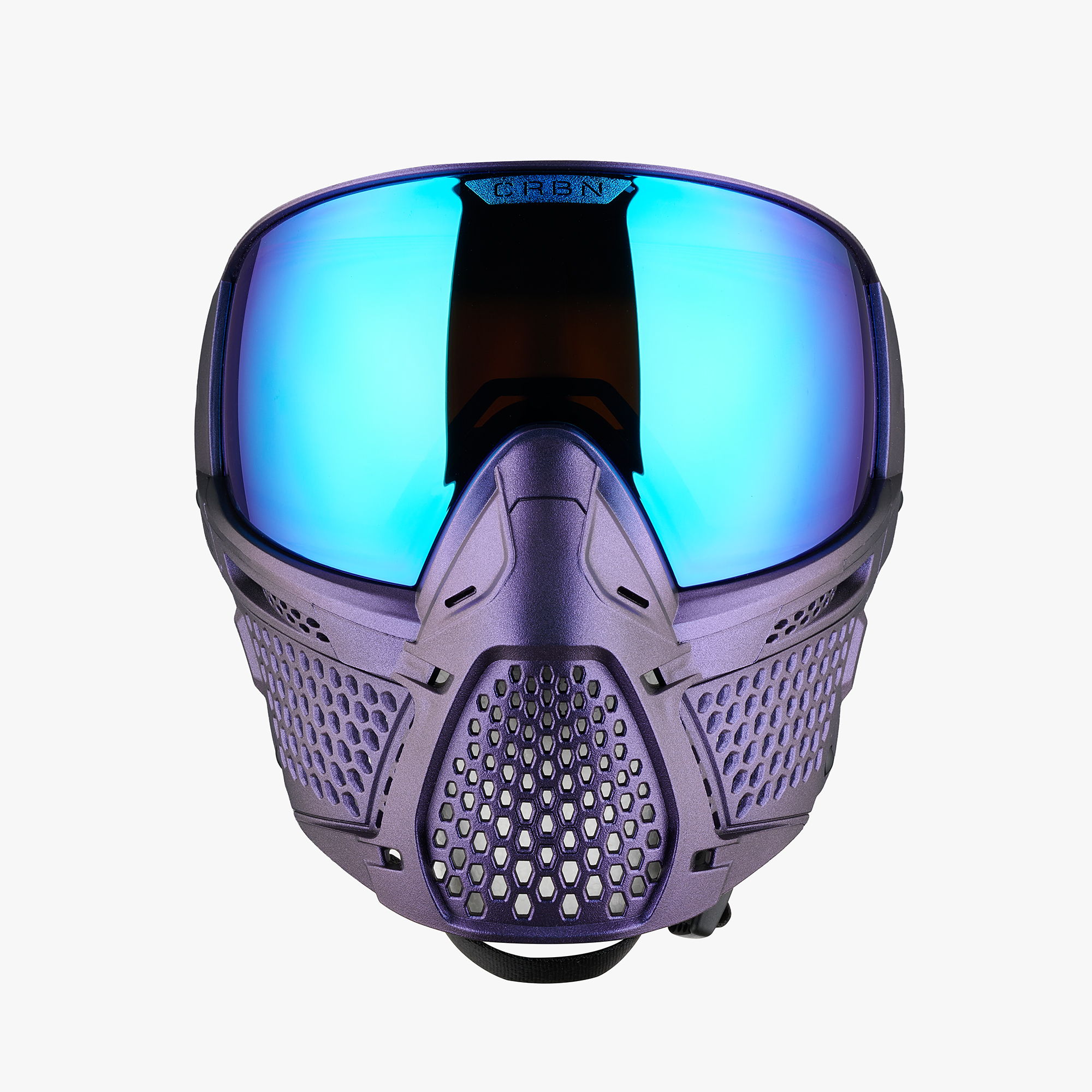 Paintball mask with blue-tinted lenses and a ventilated design.