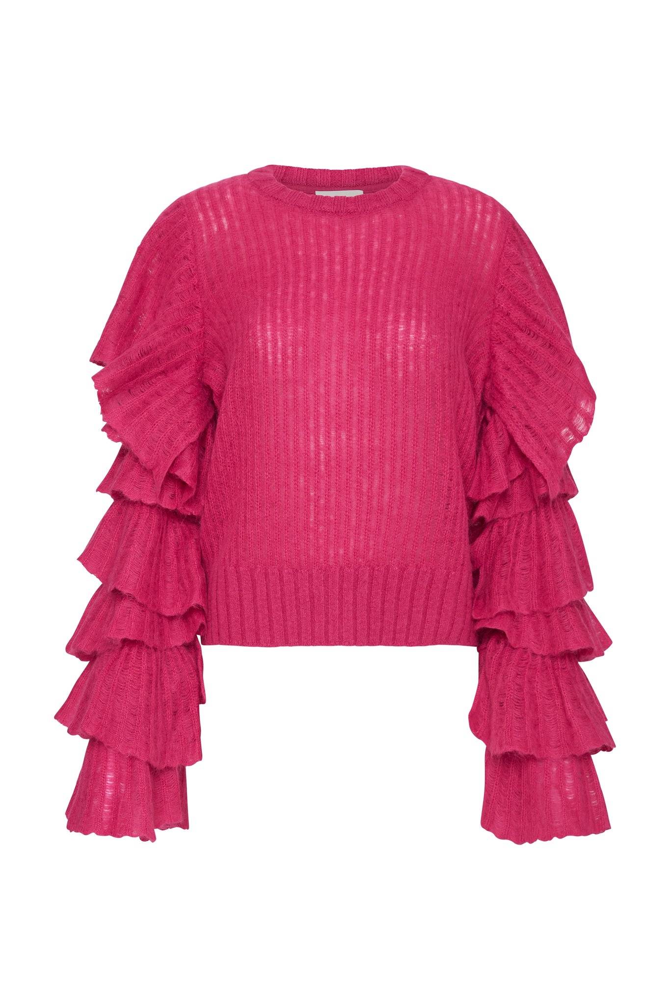 Pink frilled knit sweater