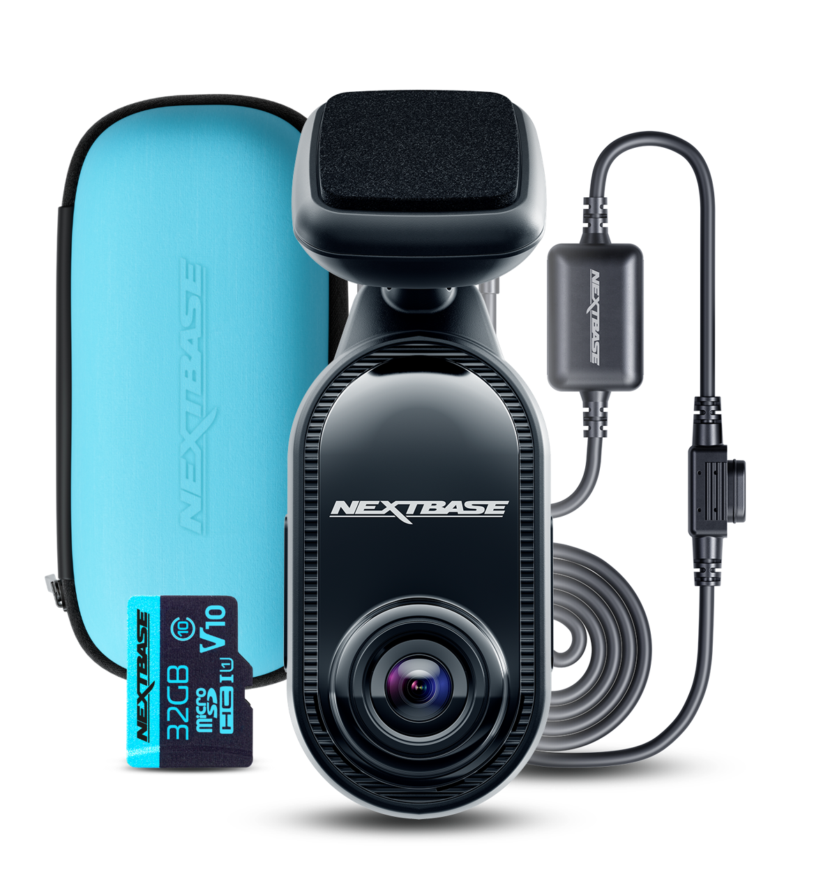 Nextbase dash cam with accessories and memory card.