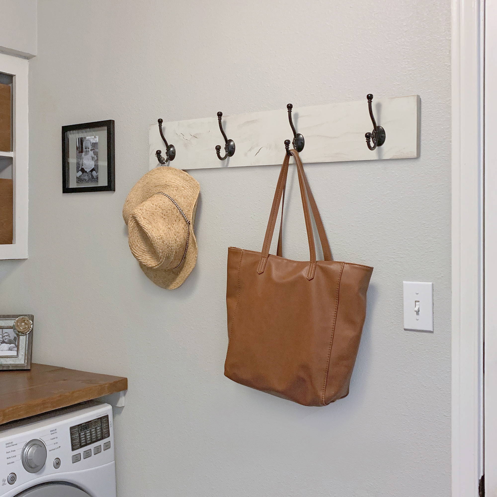 coat rack in a laundry room