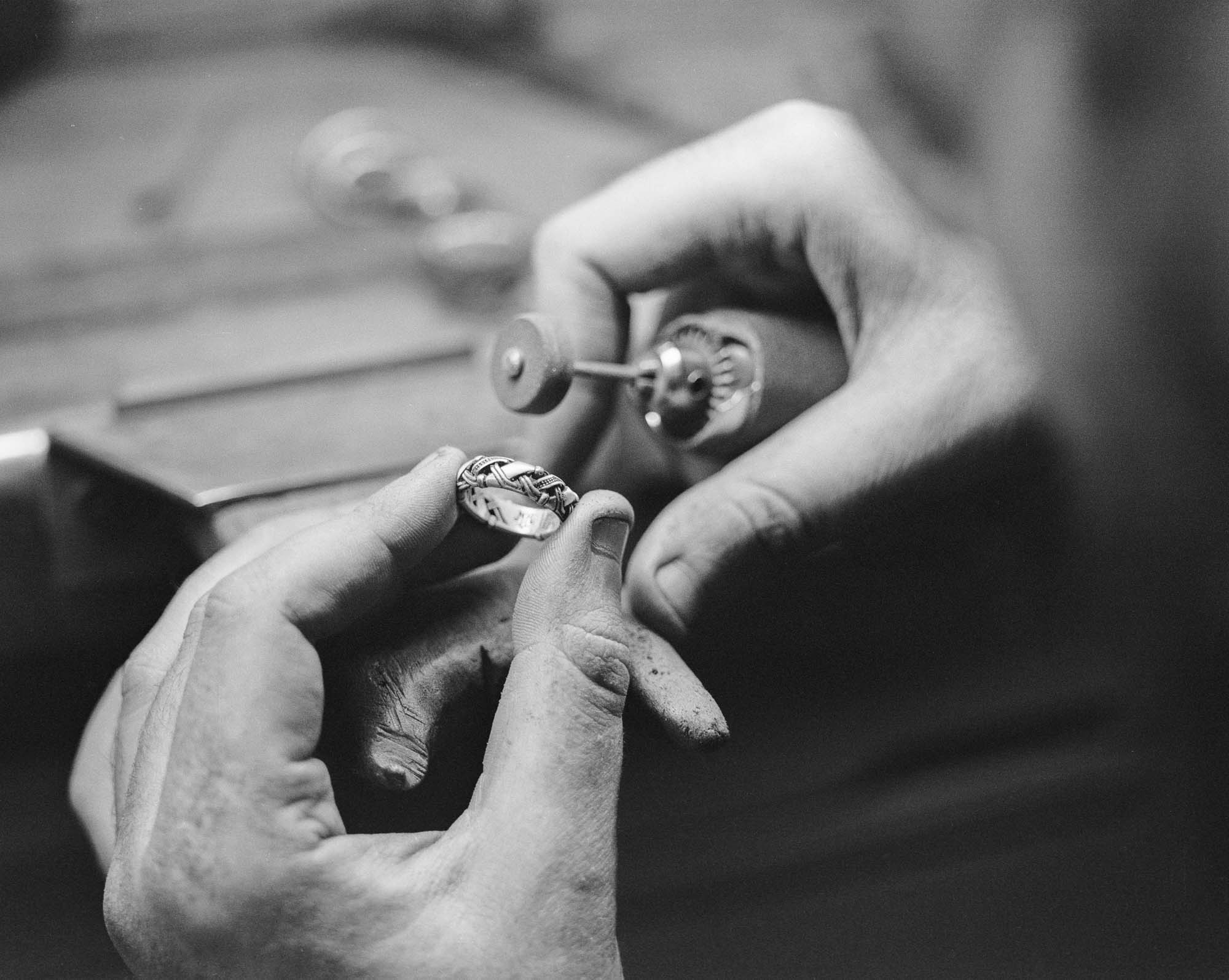 A NightRider jeweler handcrafting the Valhalla Band 6.5mm
