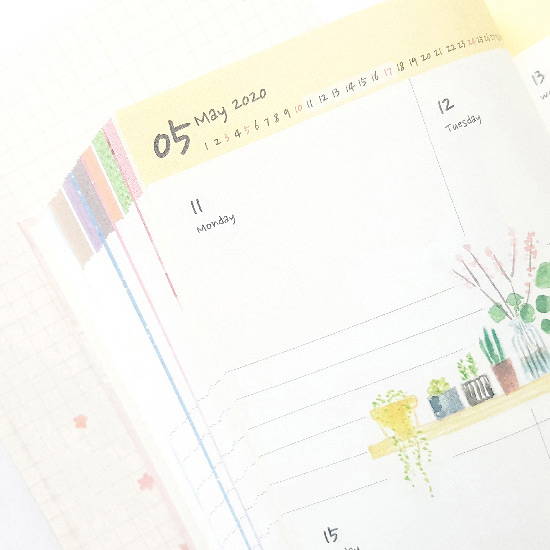 Monthly tab - O-CHECK 2020 Shiny days hardcover dated weekly diary planner