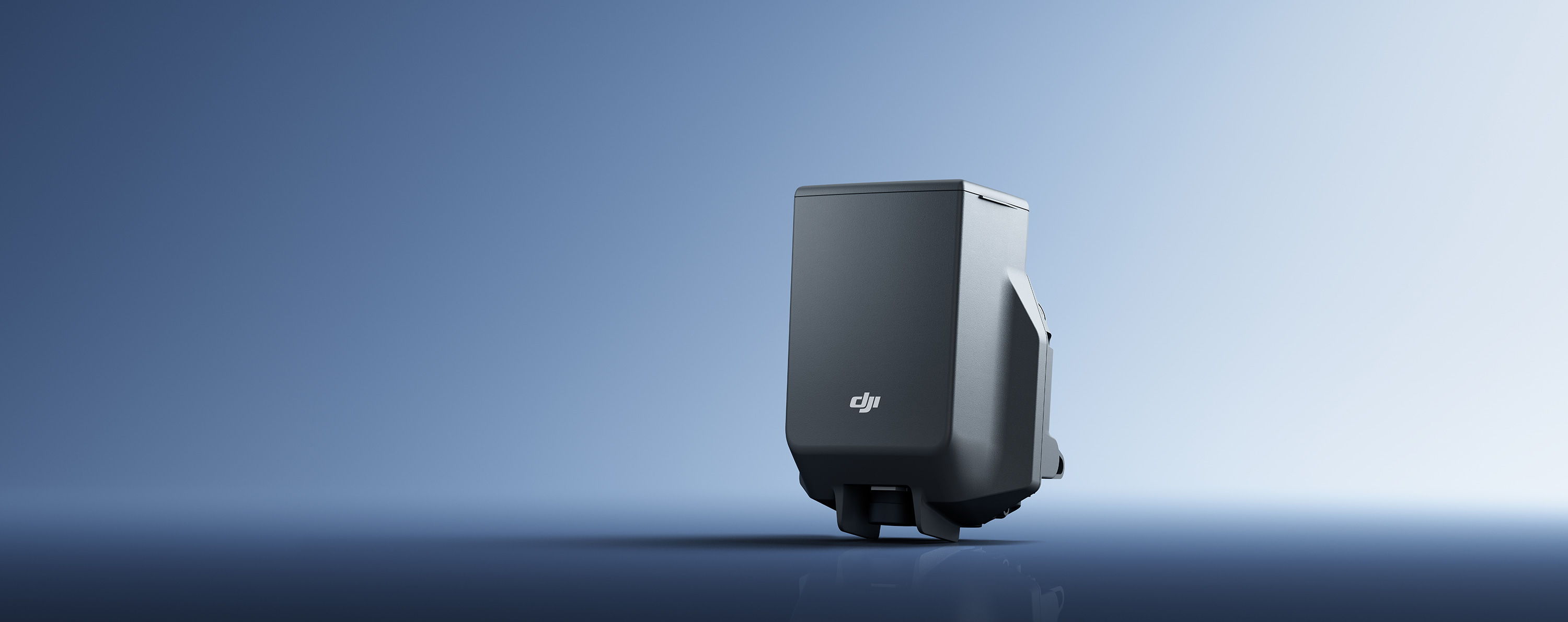A sleek black DJI AP 100 Parachute case on a gradient background.