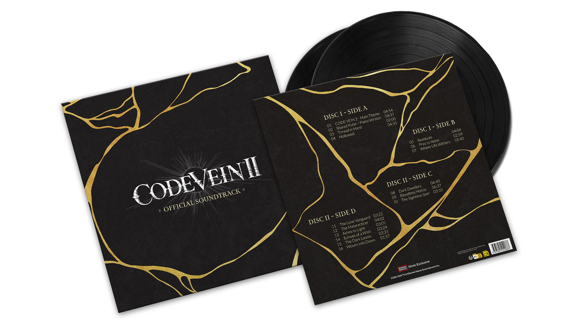 Schallplatte und Cover mit schwarz-goldenem Design.