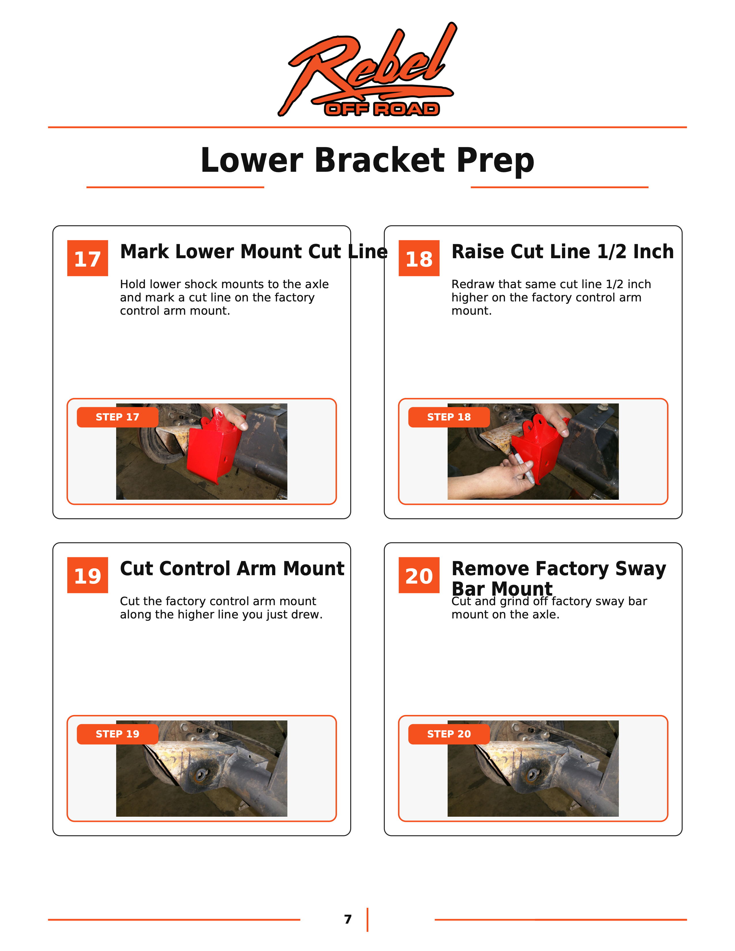 Instructions for lower bracket preparation with numbered steps and images.