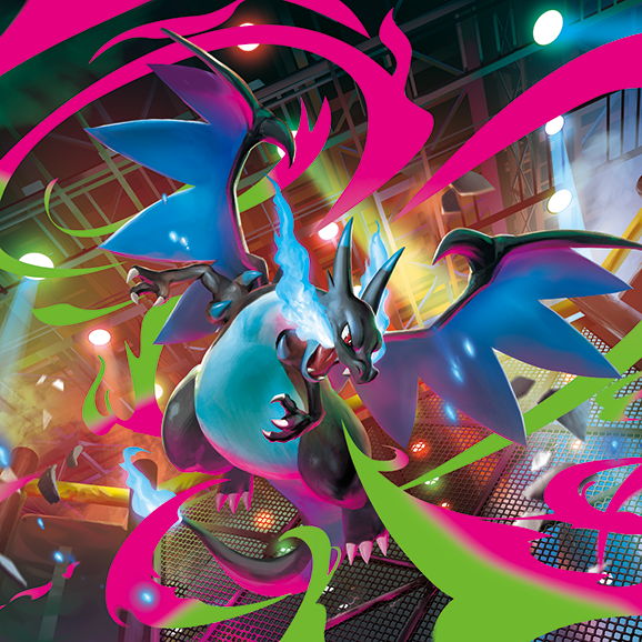 Charizard with vibrant colors in a dynamic, energetic setting.