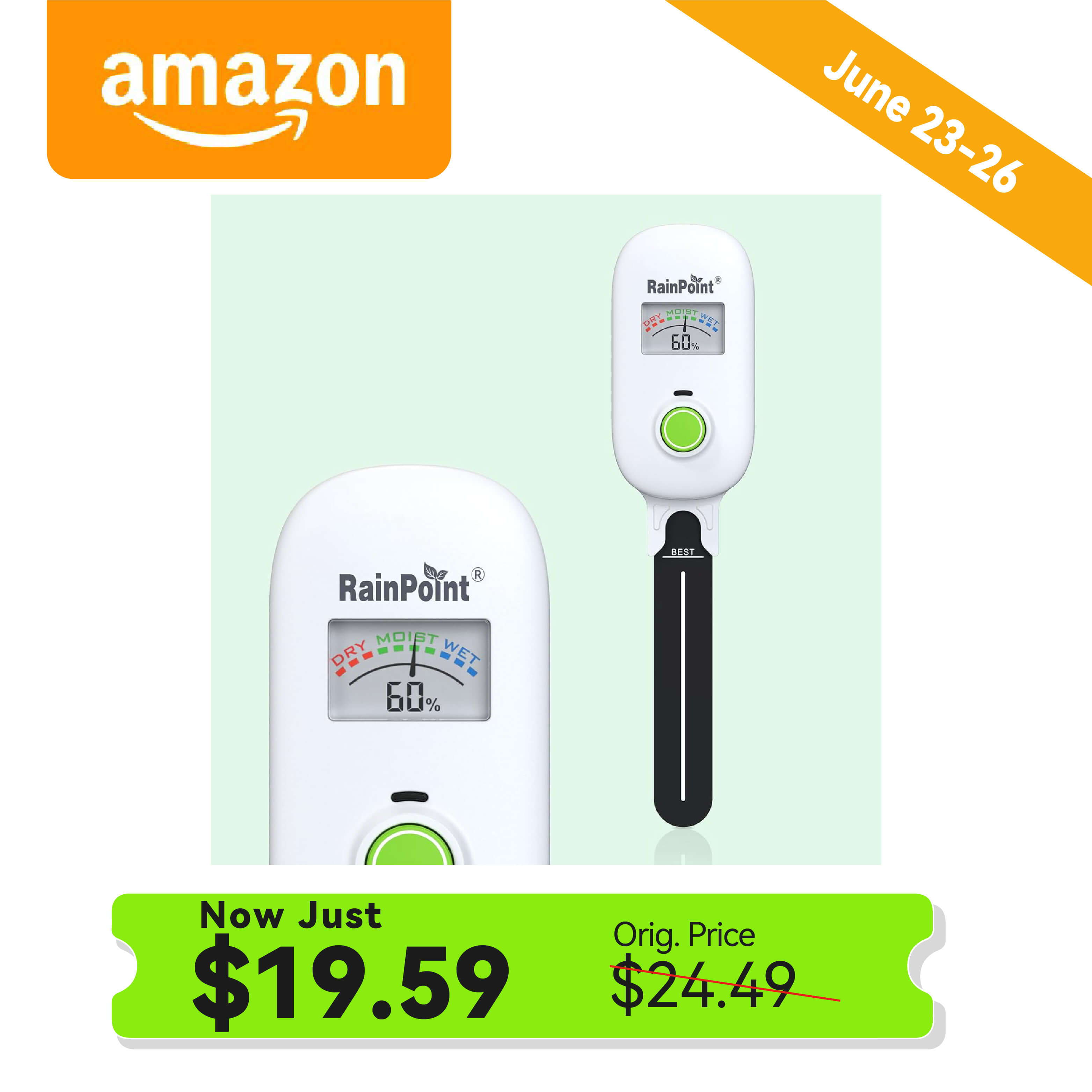 Digital thermometer with price details and promotional dates.