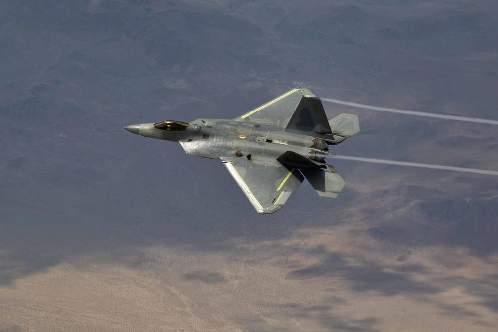 F-22 Raptor 4006 makes its second flight July 18 following an extensive refurbishment to get it back in the air. (Courtesy photo by Christopher Higgins/Lockheed Martin)