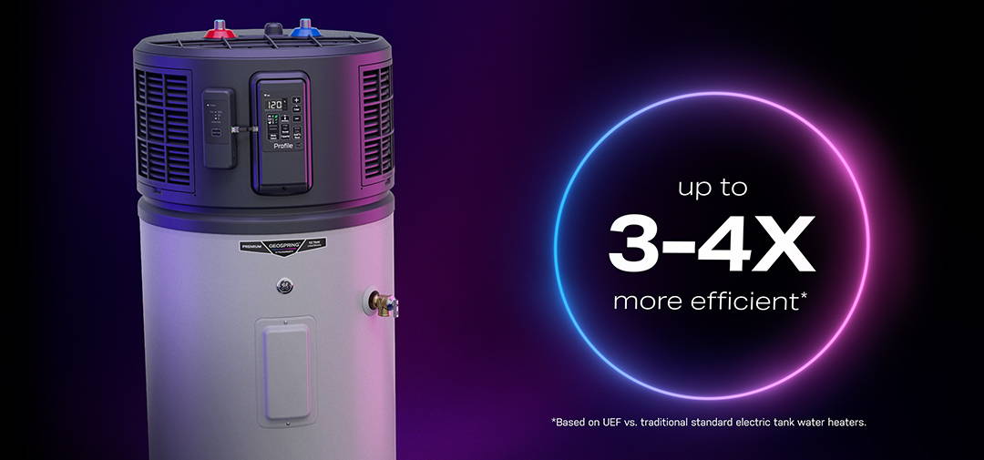 ge profile geospring™ heat pump water heater : up 3-4x more efficient