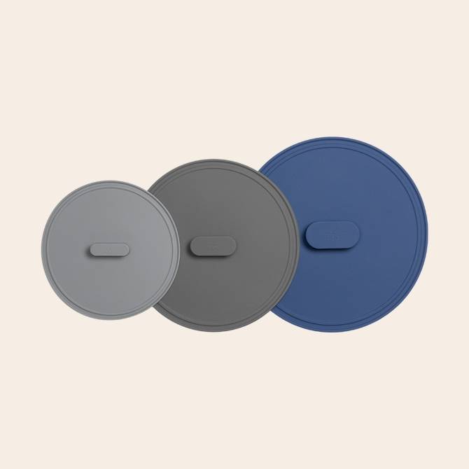 All three Misen Universal Silicone Lids seen from above, side-by-side and slightly overlapping.