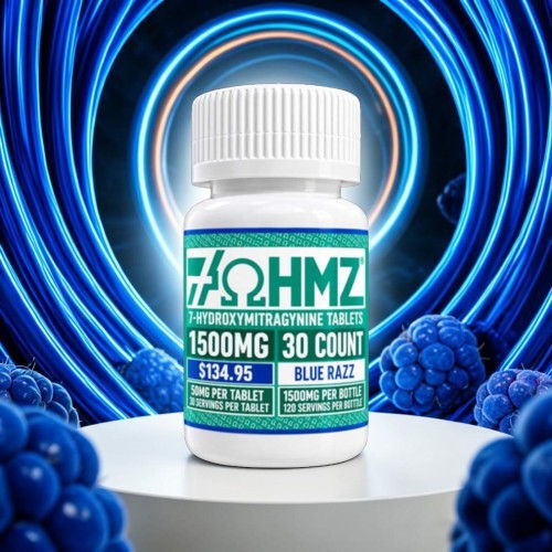 Bottle of dietary supplement with blue raspberry flavor, 1500mg, 30 count.