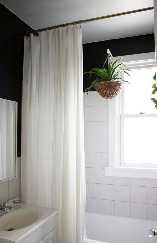 White Shower Curtain, White Linen Farmhouse Shower Curtain