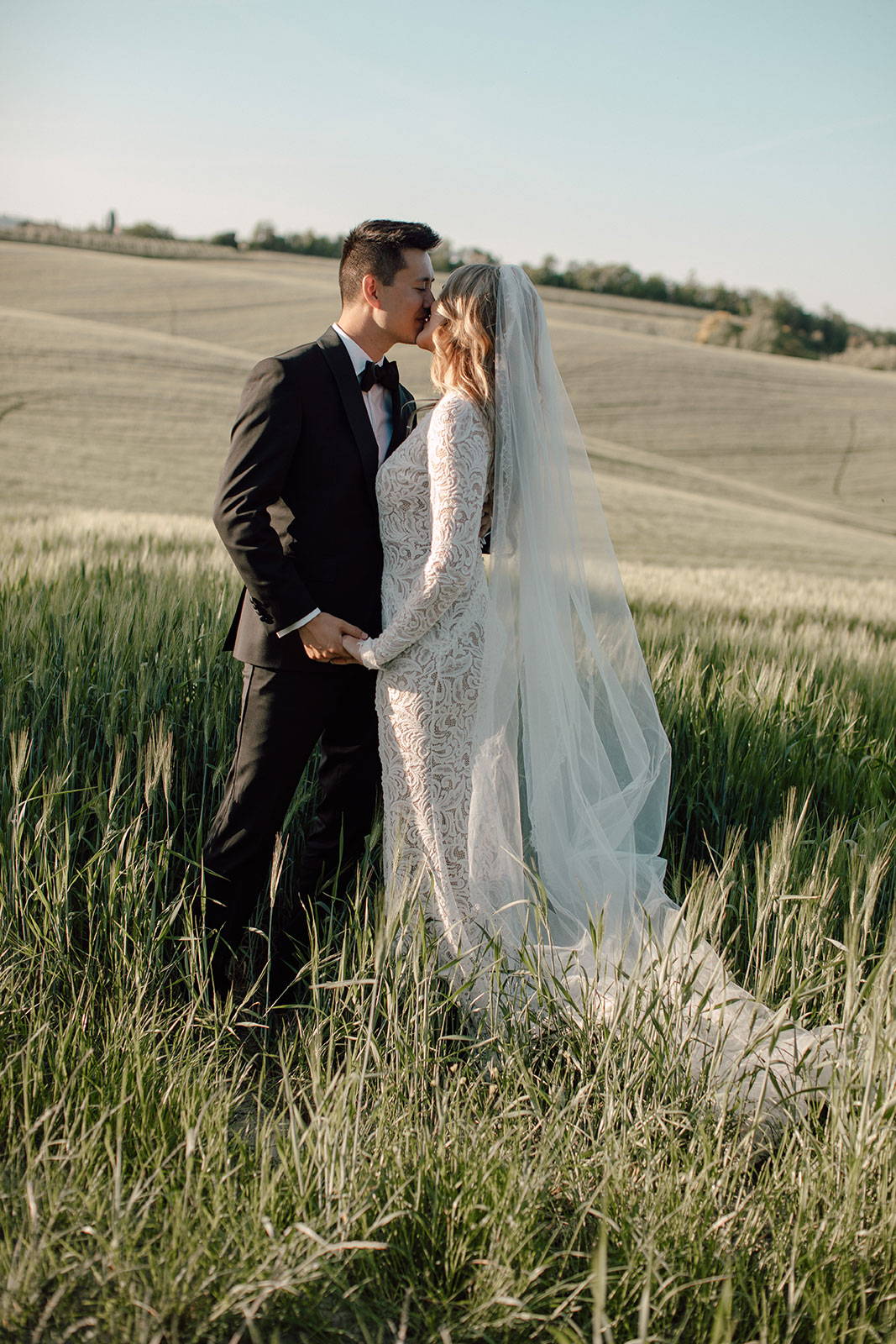 Bride and Groom with Italian Countryside in the background