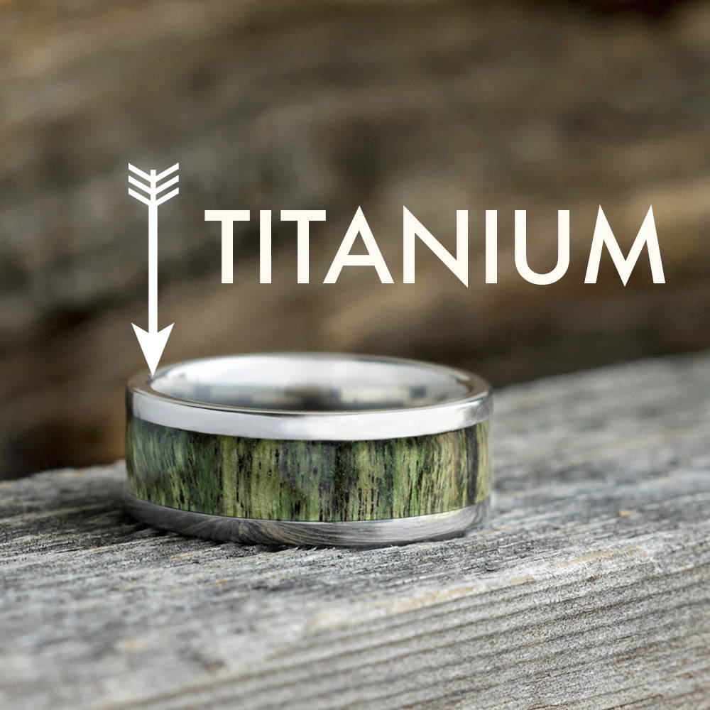 Titanium and green wood wedding band