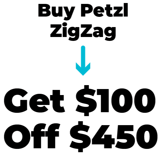 Promotional offer for Petzl ZigZag: $100 off $450.