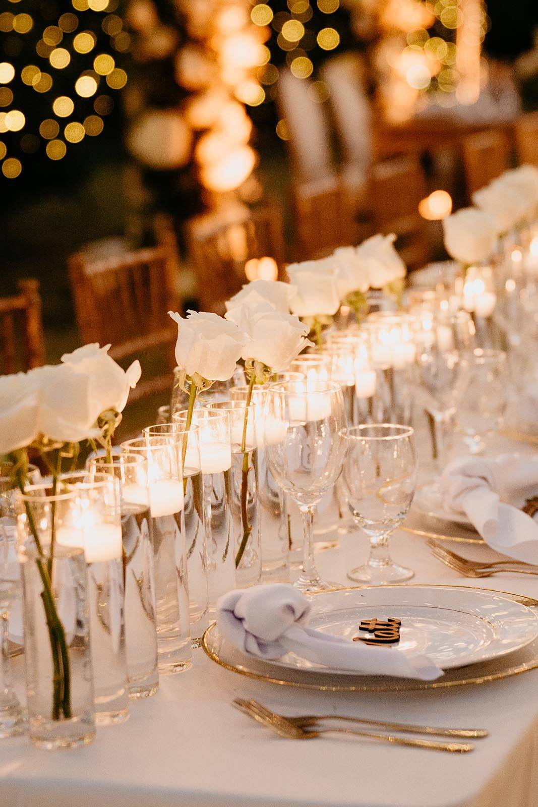 Dinner table with centrepieces