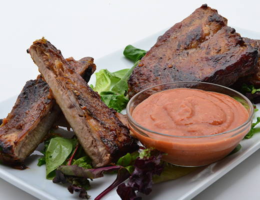 Grilled Rack of Ribs with Cactus Pear-Mango BBQ Sauce