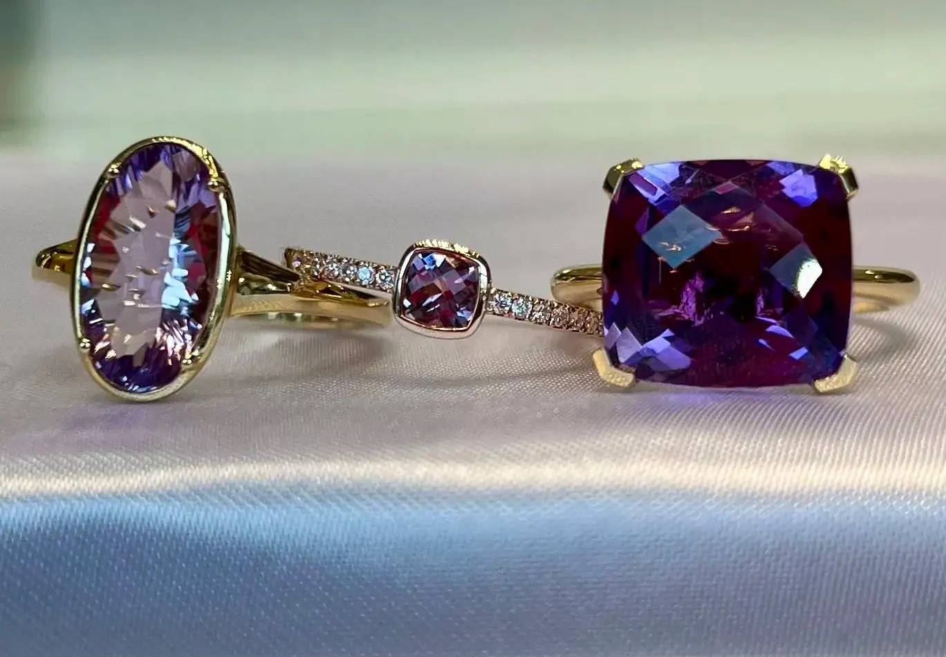 photo of 3 amethyst rings at Henne Jewelers