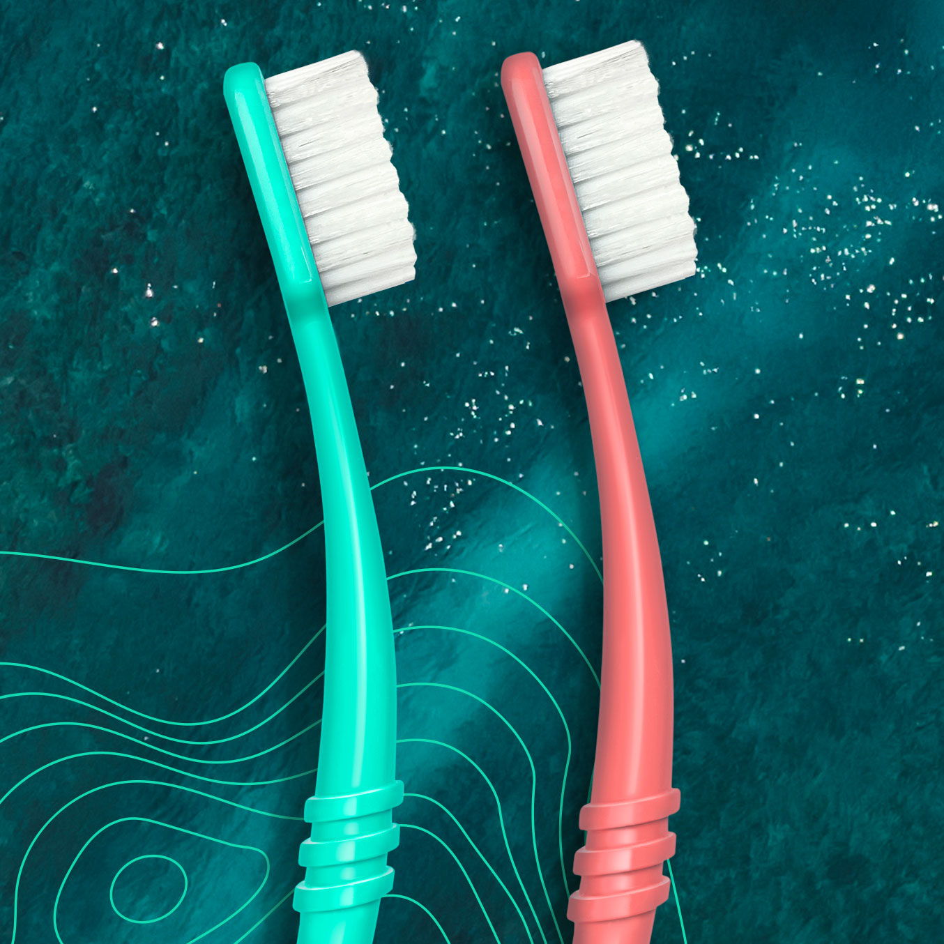 POPi Toothbrushes - Neptune and Coral colors. Ocean Background