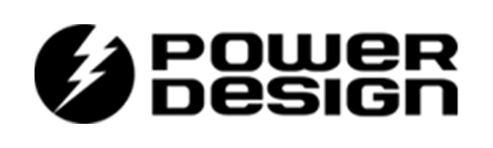 Logo of Power Design with a lightning bolt icon.
