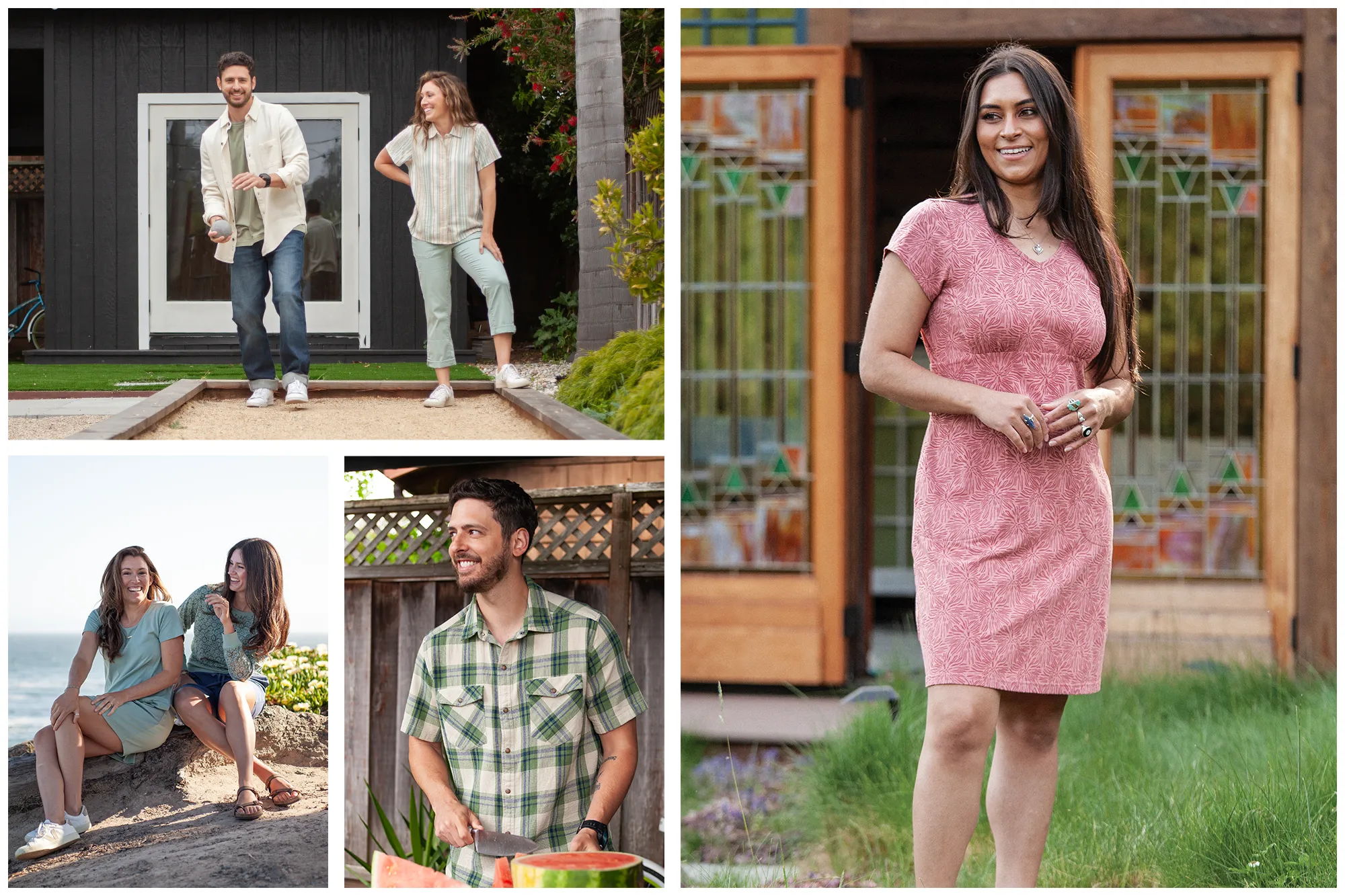 Collage of people outdoors, showcasing different poses and outfits.