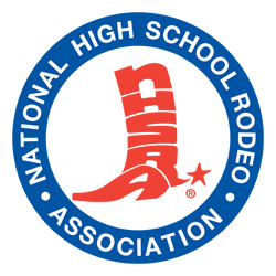 Logo of the National High School Rodeo Association in blue and red.