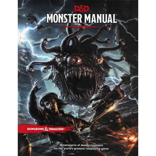 Cover of D&D Monster Manual featuring a monstrous creature and adventurers.