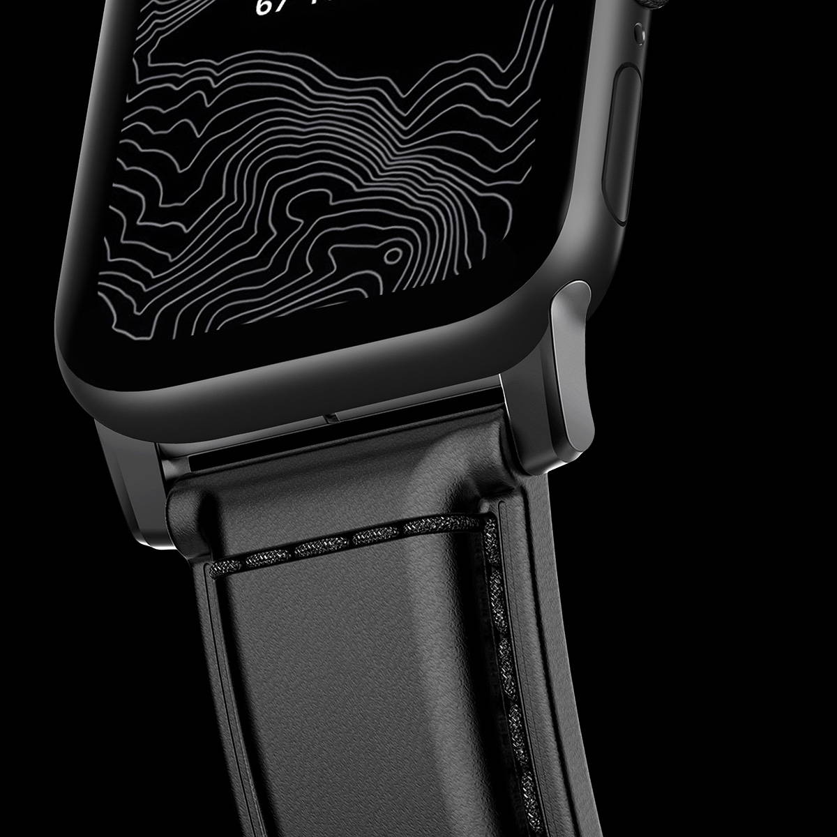 closeup of Shell Cordovan Strap attached to Apple Watch