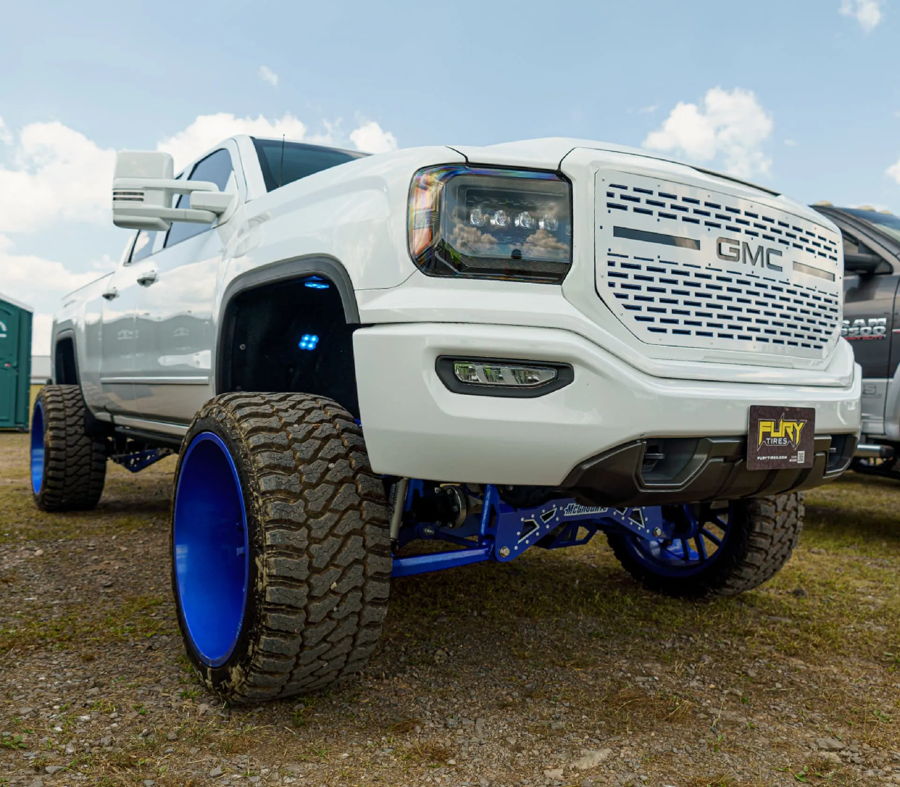Close-up of Shocker S6 544K Nightmare Edition train horn bells on GMC Sierra HornBlasters gallery photo 4